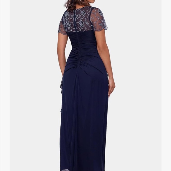 XScape floor length Gown Navy Blue
size 14 petite Flutter sleeves - Picture 7 of 12